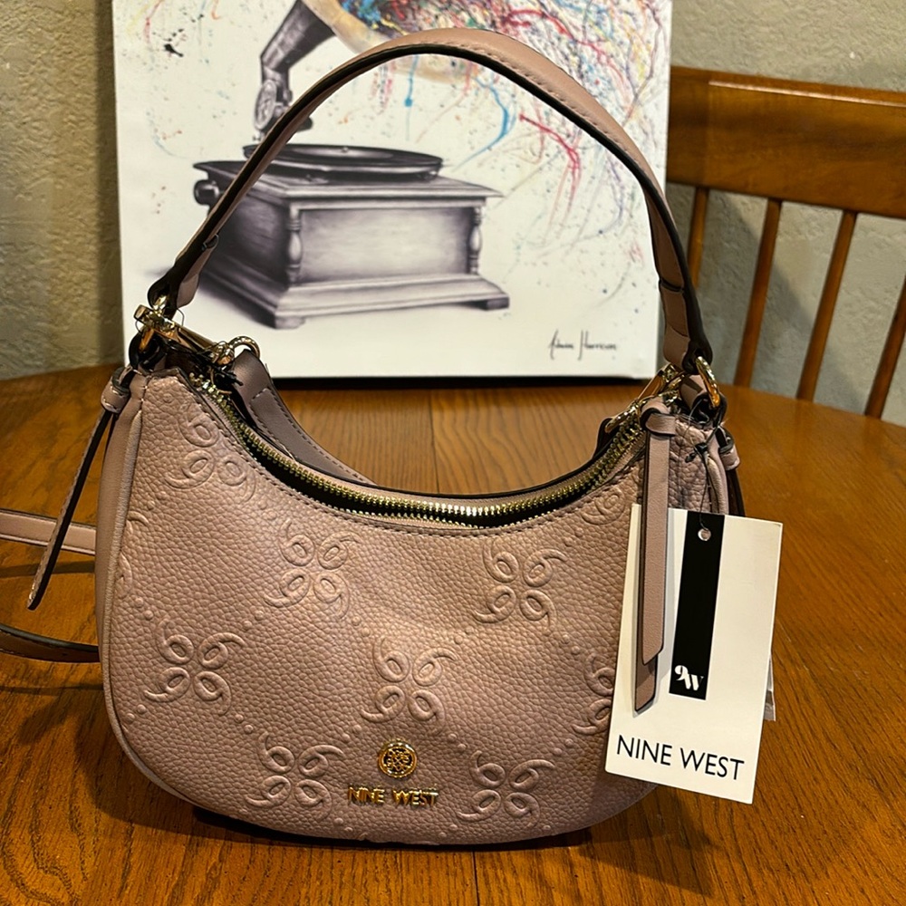 NWT Nine West crossbody rose quartz 9”L, 7” or 11” with handles H, 3.5” W.